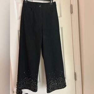 Tibi Black Jeweled High-Waisted Denim Pants